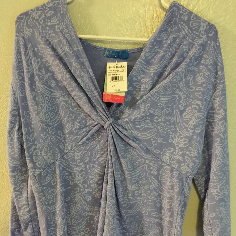 BEACH HAVEN TWIST FRONT BLOUSE, periwinkle, NWT